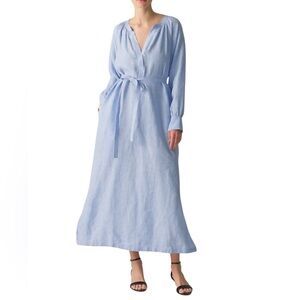 J. Crew Petra Classic Blue Long Sleeve Linen Maxi Cabana Dress NWT XS